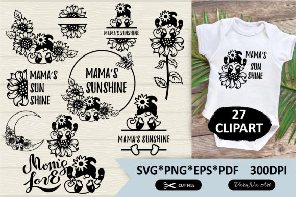 Gnomes with Sunflower, Frames, Monogram for T-Shirt Designs and Graphics